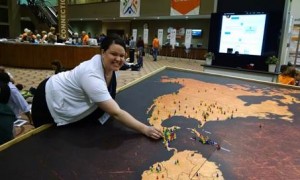 Shelby Blalock, a doctoral student in pharmacy, adds a marker for Guatemala on a world map at the conference which represented mission trips of participants. Shelby’s interest in missions was reinforced during a Belmont Health Science mission trip to the country earlier this year.