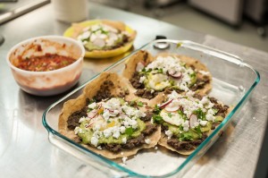 One group created a healthy version of huevos rancheros with an avocado verde sauce along with homemade salsa and flour tortillas.